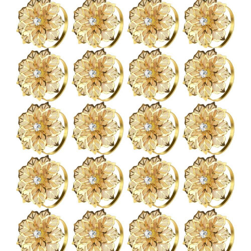 Ronds de serviette ajourés en forme de fleur dorée (20 pièces)