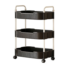 Black 3-Tier Rolling Kitchen Cart with Wheels and Handles 1