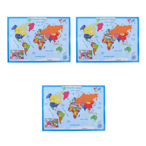 World Map Educational Poster for Kids 3 Sheets