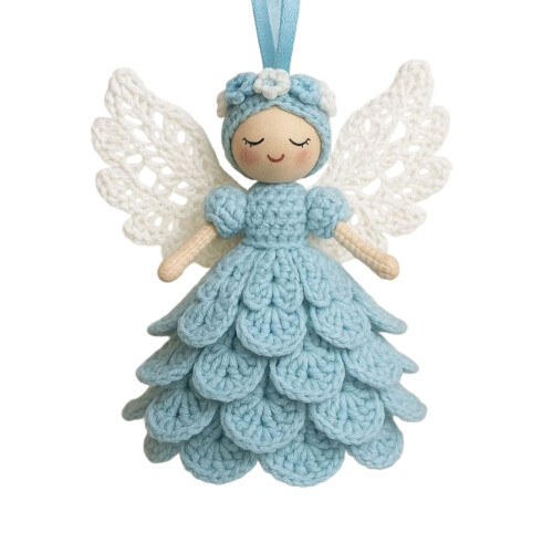 Crochet Angel Ornament Light Blue Christmas Tree Hanging 1