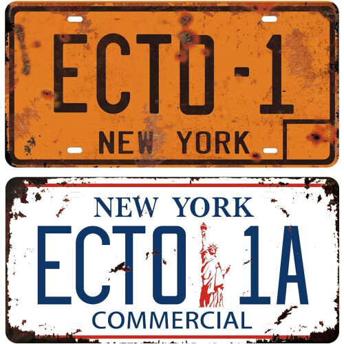 Réplica metálica da placa ECTO-1ECTO-1A, 12x6 polegadas.