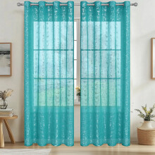 White Sheer Curtains Silver Foil Pattern Light Filtering