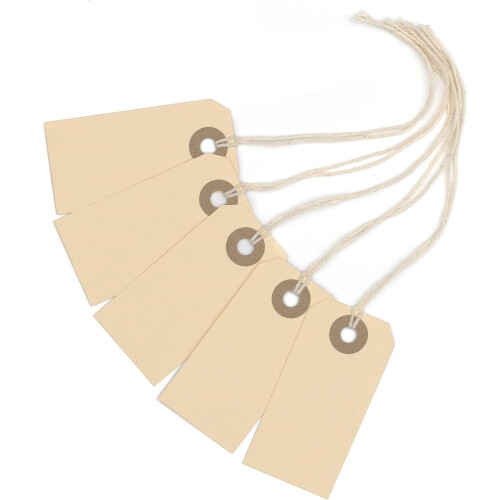 Manila Paper Tags with String 2.75 x 1.125 Inch 100 Pack