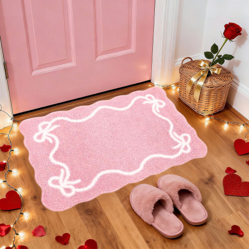 Pink Bow Bathroom Rug Microfiber Non-Slip 15.7x23.6 Inch