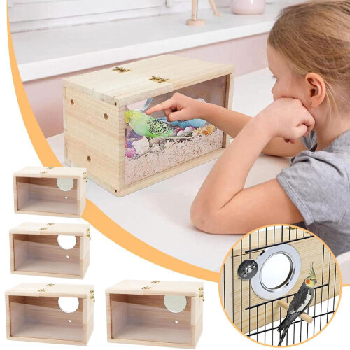 Parakeet Nesting Box Wooden Bird House with Perch 1