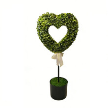 Pot de fleurs artificiel en bois de buis en forme de cœur, décoration intérieure/extérieure en pot, 76 cm (2,5 pieds).