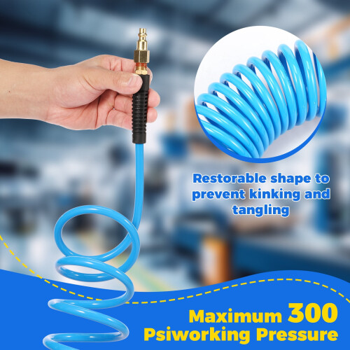 Air Compressor Hose with Coupler and Plug 10m PU Recoil 2