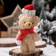 Christmas Teddy Bear Fuzzy Toy Brown Curly Bear with Red