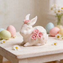Figurines de lapins de Pâques en céramique, couleurs pastel, lot de 6