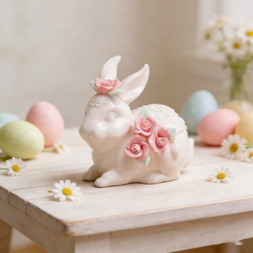 Osterhasenfiguren aus Keramik, pastellfarben, 6 Stück