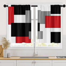 Red Kitchen Curtains Modern Abstract Geometric 26x36 Inch
