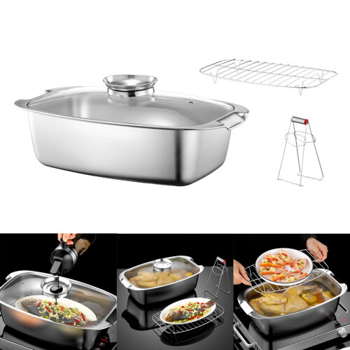Stainless Steel Square Fish Steamer Pot with Rack 1
