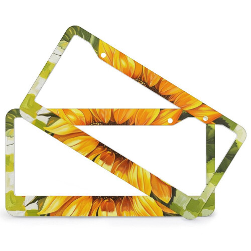 Yellow Sunflower License Plate Frame Aluminum 2 Pack 1