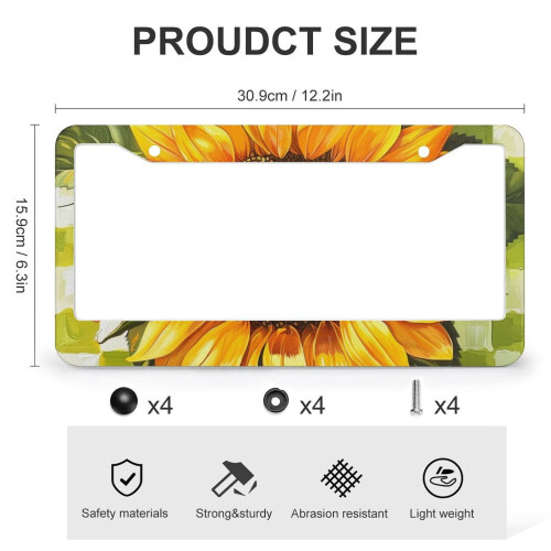 Yellow Sunflower License Plate Frame Aluminum 2 Pack 2