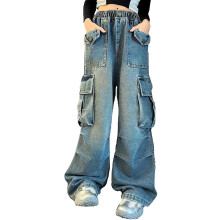 High Waist Parachute Jeans for Teen Girls Blue Size 12-13