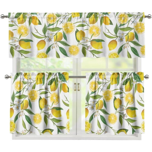 Tropical Lemon Kitchen Curtains and Valance Set 3-Piece