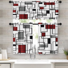 Red and Black Geometric Kitchen Curtains Set of 3