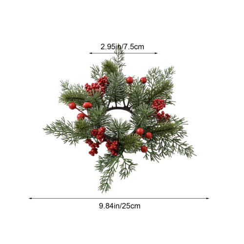 Artificial Christmas Candle Ring with Cedar Pine Red 2