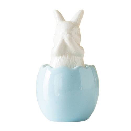 Ceramic Easter Rabbit Figurine Blue Eggshell Glazed