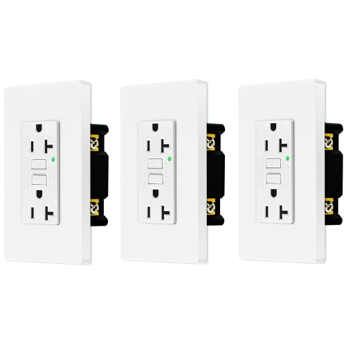 Nineleaf 20A GFCI Outlet White 3 Pack with Wallplate