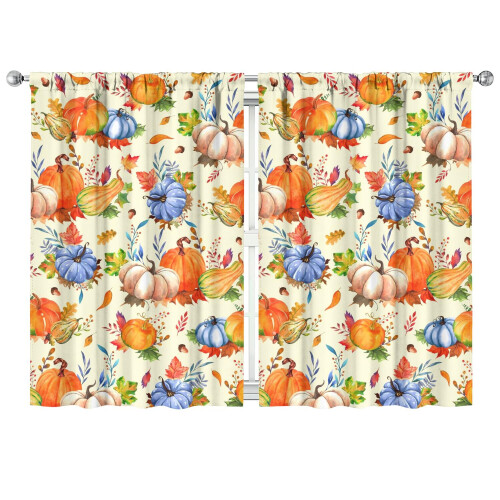 Pumpkin Pattern Tier Curtains Rustic Fall 2 Pack 42x63 Inch