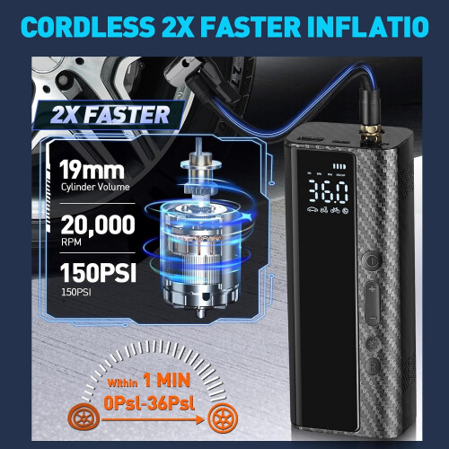 Portable Cordless Tire Inflator 150 PSI with LCD Display 2