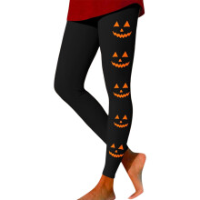 Women's Halloween leggings pumpkin print elastic waist XL