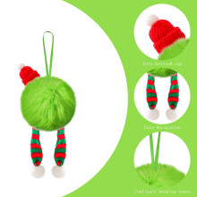 Lime Green Furry Christmas Ball Ornament with Hat and Legs