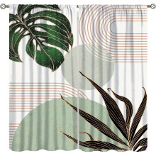 Mid-Century Leaf Curtains Abstract Green Plant Design