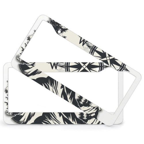 License Plate Frame Compass Design Aluminum 2 PCS 1