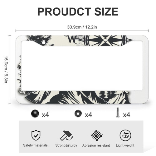 License Plate Frame Compass Design Aluminum 2 PCS 2