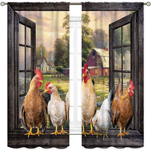 Rooster Kitchen Curtains Farmhouse Chicken Pattern Blackout 1