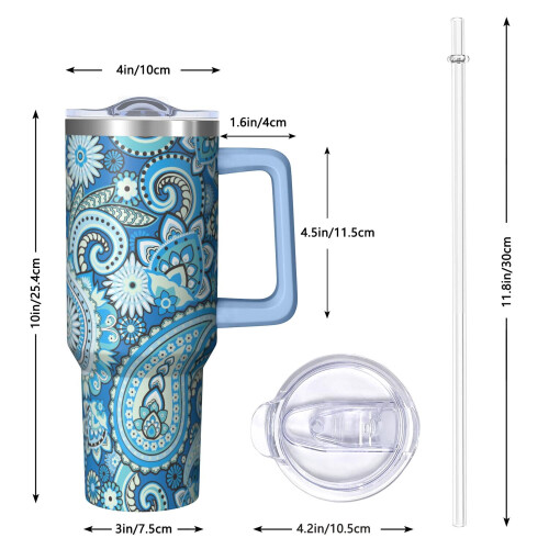 Copo térmico Paisley de 40 oz com alça e canudo. 2