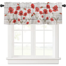 Floral Window Valance Red Poppy Watercolor Spring Flowers