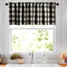 Black and White Buffalo Check Valance 18 inch Linen Texture