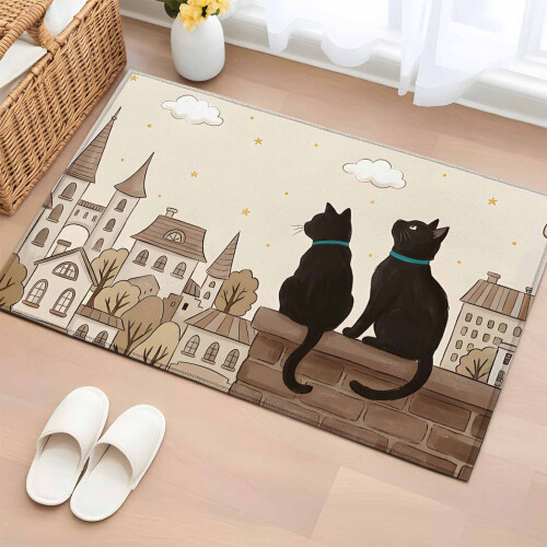 Rectangle Rug Japanese Rustic Farm Cat Design 2 x 3 ft