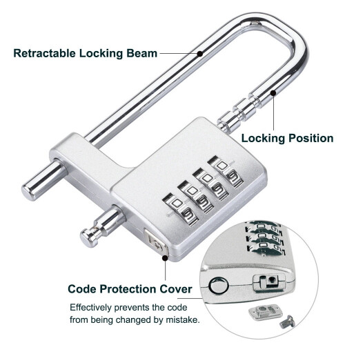 Long Shackle Digital Combination Padlock Zinc Alloy Black 2