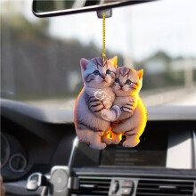 Farmhouse Cat Car Pendant Beige Acrylic 1pc