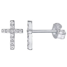 Women's Stainless Steel Cross Stud Earrings with Cubic