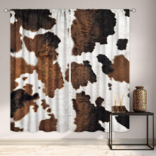 Farmhouse Cow Print Curtains Brown White 2 Panels 42x63 Rod