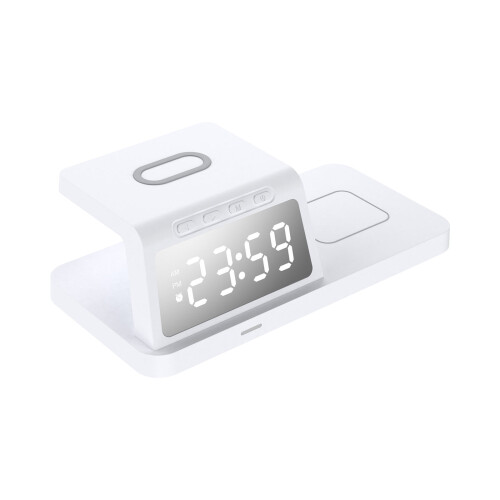 Wireless Charging Station with Digital Alarm Clock 15W White