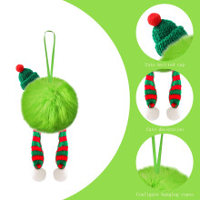 Lime Green Furry Christmas Ball Ornament with Hat and Legs