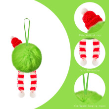 Lime Green Furry Christmas Ball Ornament with Hat and Legs