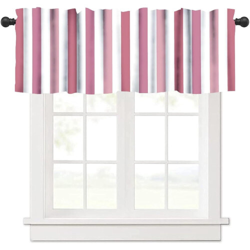 Stripe Valance Kitchen Cafe Pink White Vertical 54x18 inch