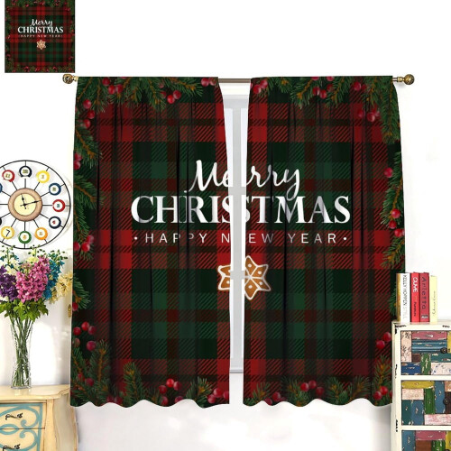 Buffalo Plaid Christmas Curtains Red Berries Thermal 2