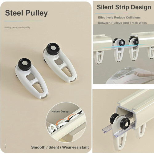 Binario per tende da soffitto/parete da 260 cm con rulli e 2