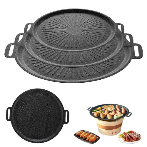 Korean Grill Pan Non-Stick Round Griddle with Hanging Handle