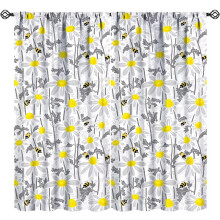 Spring Daisy Curtains Rustic Floral Print Grey Yellow White