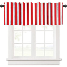 Stripe valances for kitchen cafe red white abstract 54x18