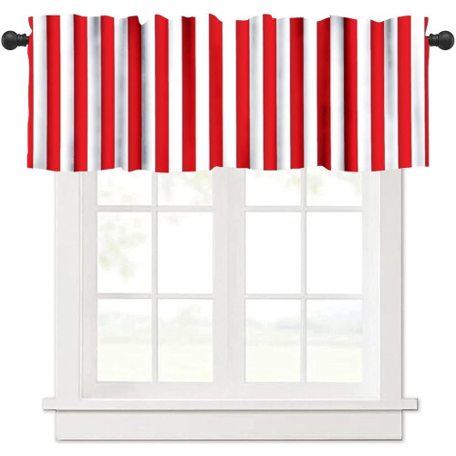Stripe valances for kitchen cafe red white abstract 54x18